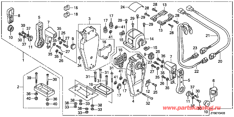 ��������� ������������� �������� ��������� Honda BF90DK5 - Fop-4-3 ���������� �� (���������, ��������� ������, �����) / Fop-4-3 Double Type Remote Control Top Mount (Left)