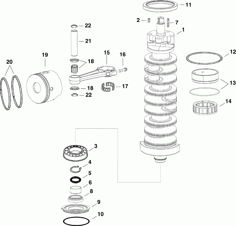  Evinrude E150DHLSCR  - ankshaft & Pistons / ank & 