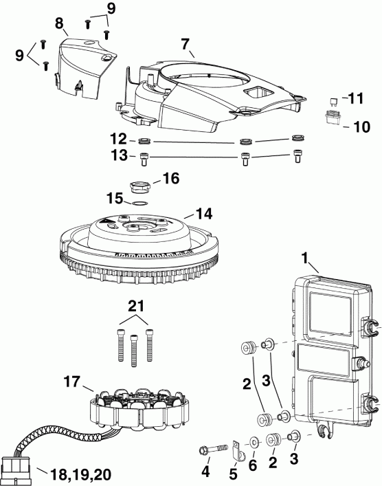 ��������� �������� ����� Evinrude E90DPXSCB  - m, ������, ������� - m, Stator, Flywheel