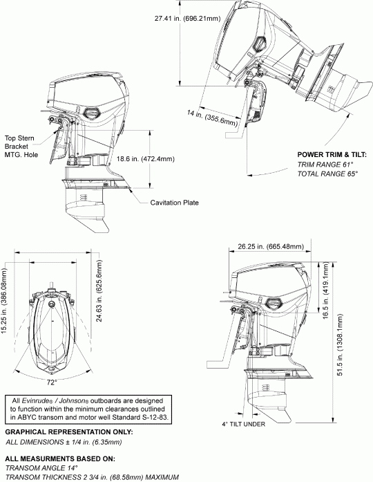    Evinrude E40DHLAGC - ITALY ONLY  - profile Drawing (dp, Ds, Dt) /   (dp, Ds, Dt)