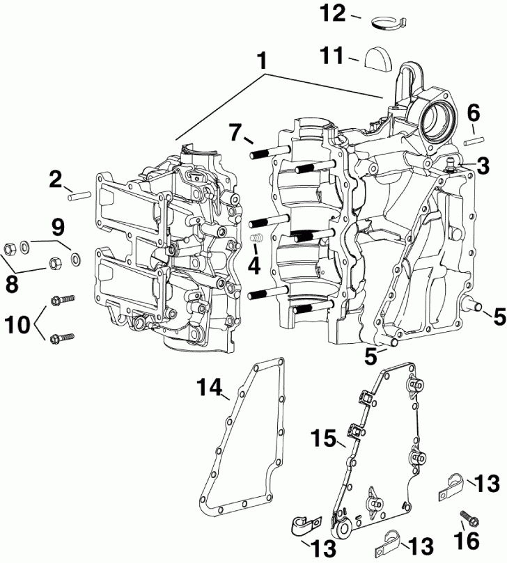 ����� Evinrude E40DRGLAGA  - cylinder & Crankcase - ������� & ������ ���������