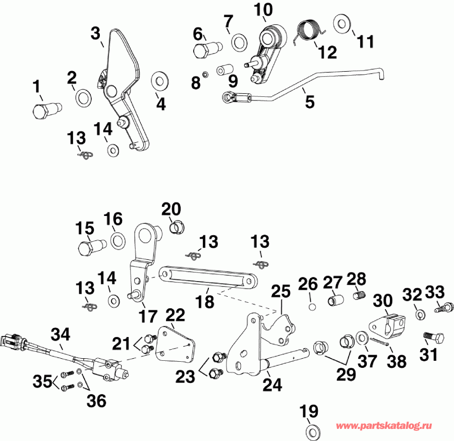 ��������� ��������� Evinrude E50DPGLAGC  - throttle & Shift Linkage / �������� & ������������� ���������