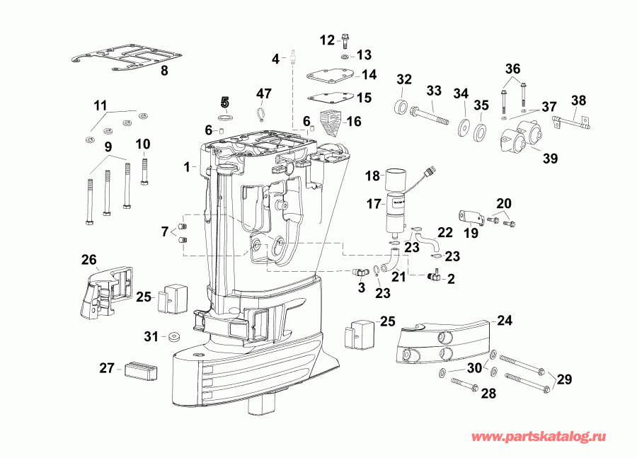 ��������� �������� ����� EVINRUDE E60DPGLAGC  - ���������� ������� / exhaust Housing