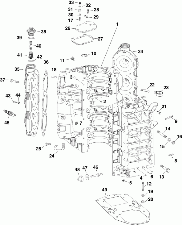  Evinrude DE225CXAAB  - cylinder & Crankcase -  &  