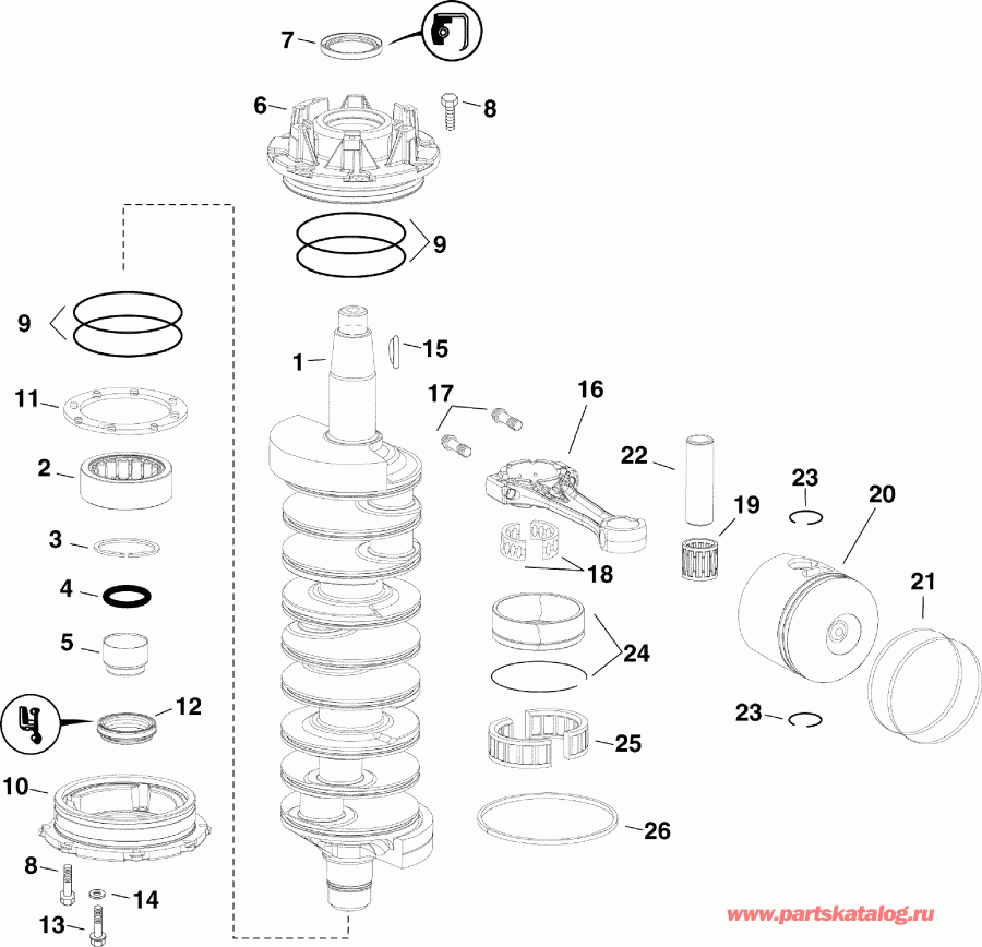    Evinrude DE225CXAAC  -  &  - crankshaft & Pistons