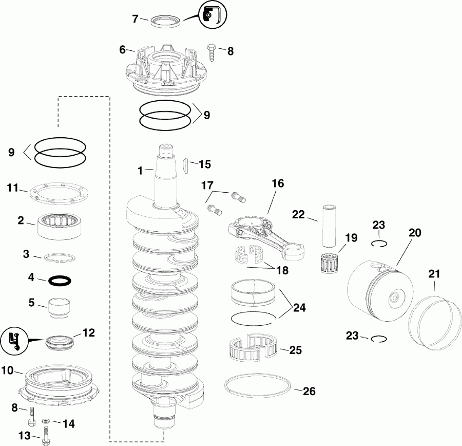   Evinrude DE300CXAAC  - crankshaft & Pistons /  & 