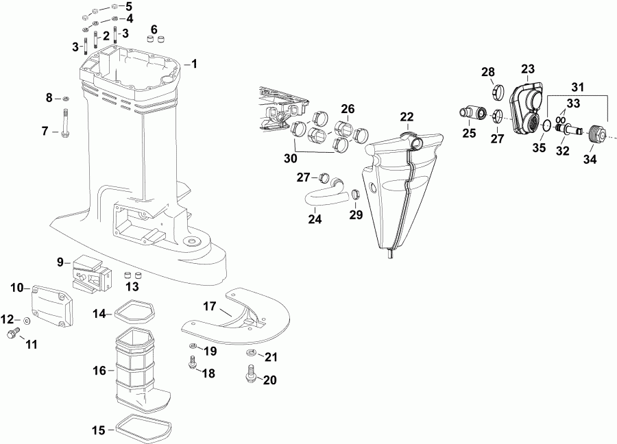 ��������� EVINRUDE E225DCXAAB  - exhaust Housing & Muffler - ���������� ������� & Muffler