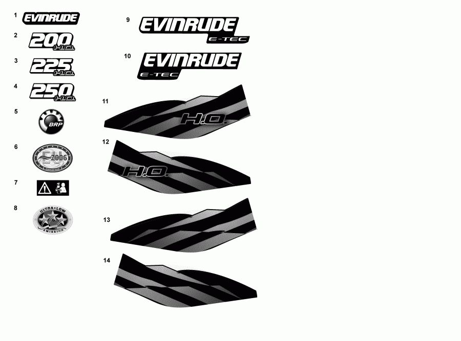    EVINRUDE E225DHLAAD  - decals - Blue -  - 