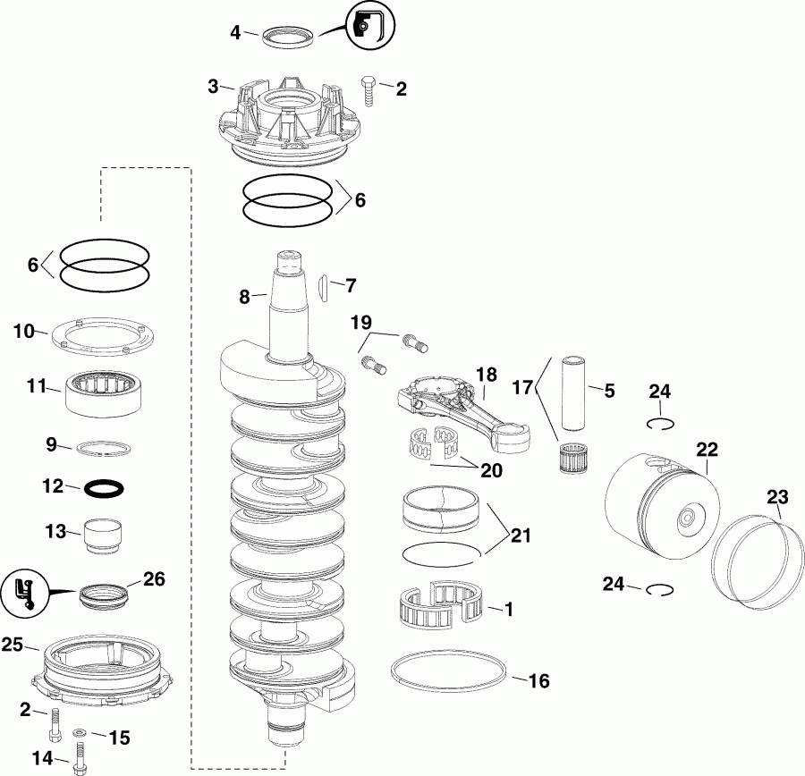  Evinrude E225DHLAAD  -  &  / crankshaft & Pistons