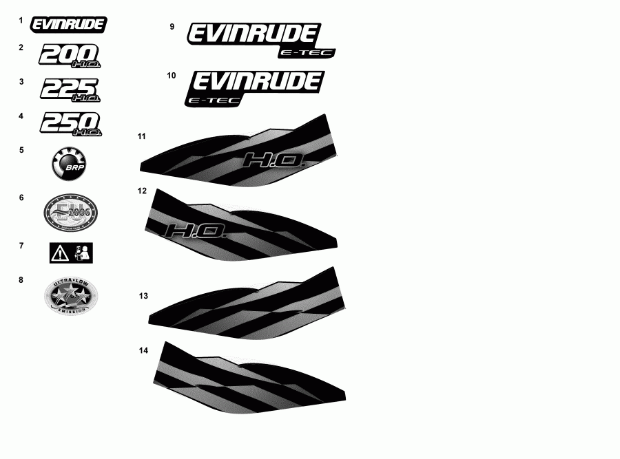   EVINRUDE E225DHXAAD  - decals - Blue -  - 