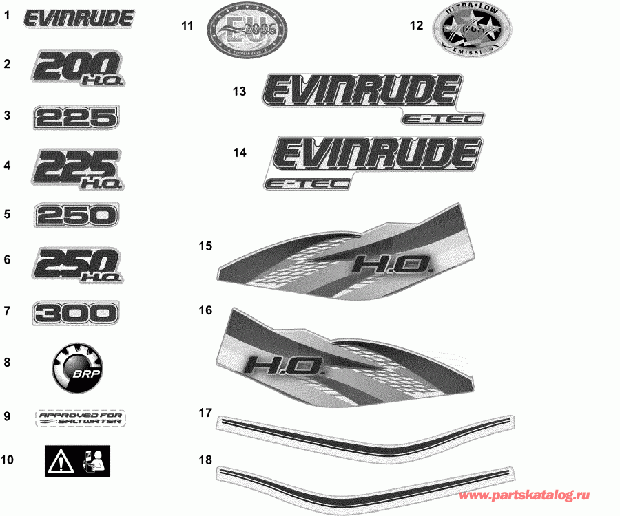 ��������� ����� EVINRUDE E225DPXAAC  - �������� - ����� / decals - White