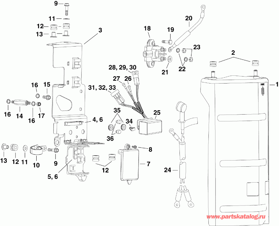 �������� ��������� ����� Evinrude E300DCXAAC  - ��������� ��������� & Components - electrical Bracket & Components
