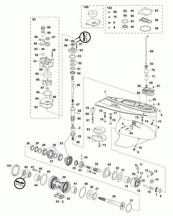 ��������� ��������� Evinrude E300DCXAAC  - gearcase, M2-type, Counter Rotation - ��������, M2-type, �������� ��������