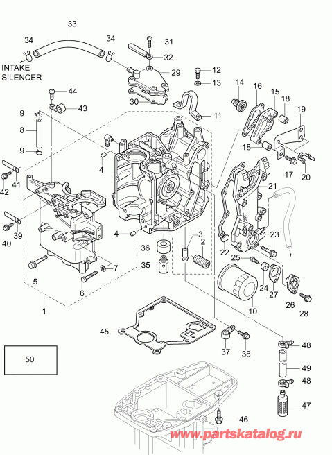 ����� EVINRUDE B15RGL4ABB  - cylinder & Crankcase Assembly - ������� & ������ ��������� � �����