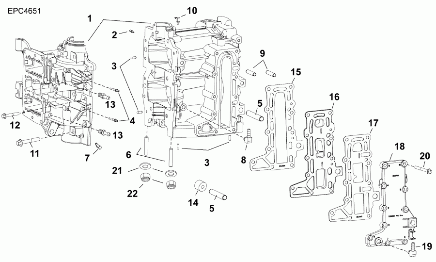����� Evinrude B30MRLABB  - ������� & ������ ��������� / cylinder & Crankcase