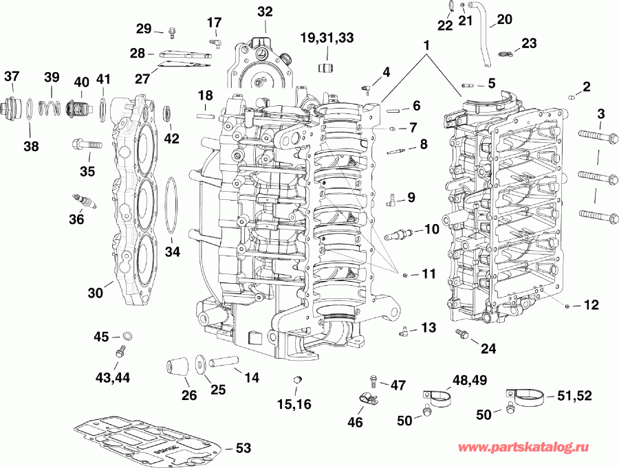 ��������� �������� ����� Evinrude DE150PXABF  - ������� & ������ ��������� / cylinder & Crankcase
