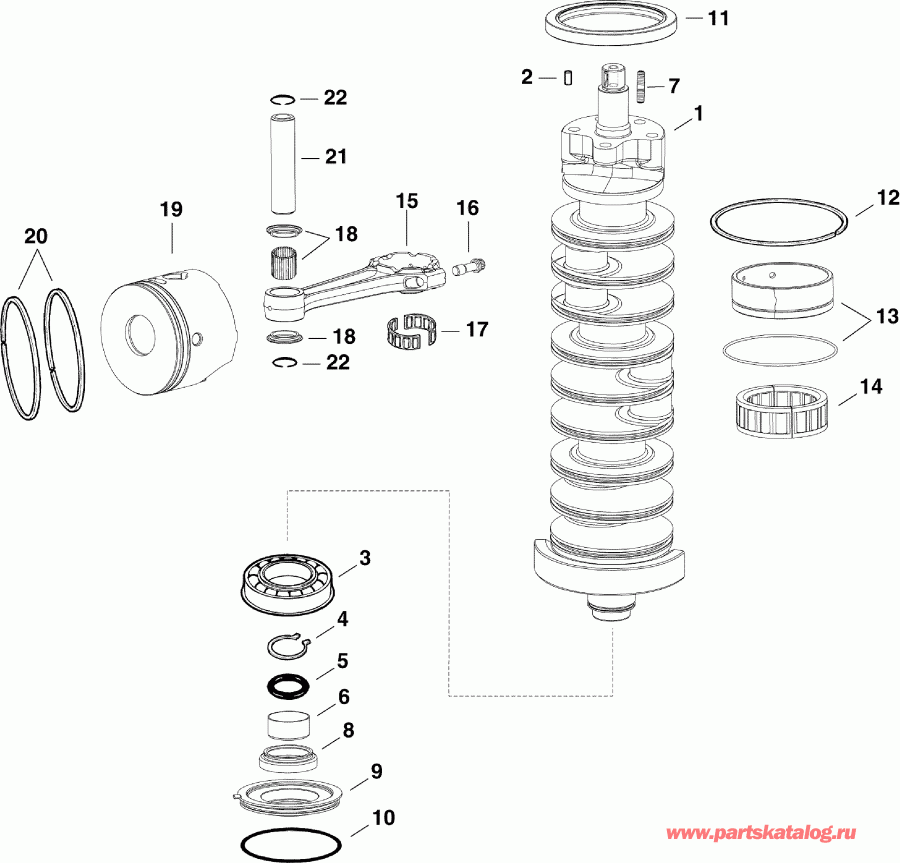 ��������� ��������� Evinrude E105DGJABG  - crankshaft & Pistons / �������� & ������