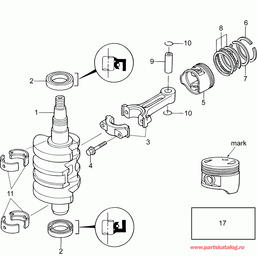    Evinrude E10PGL4ABA  -  &  - crankshaft & Pistons