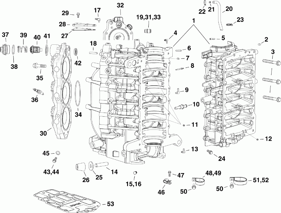��������� �������� ����� EVINRUDE E135DHXABF  - cylinder & Crankcase - ������� & ������ ���������