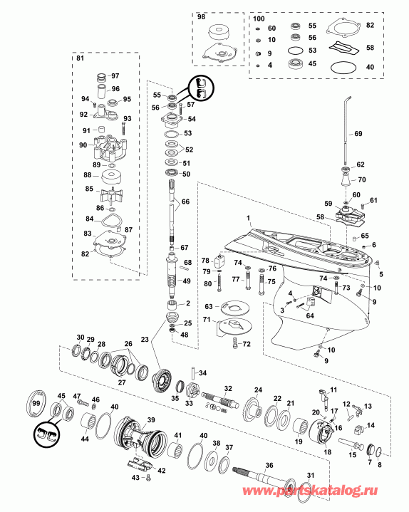   Evinrude E150DCXABG  - , M2-type,   - gearcase, M2-type, Counter Rotation