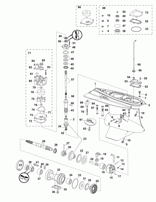 ��������� Evinrude E150DHLABB  - ��������, L2-type / gearcase, L2-type