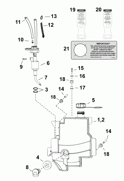    Evinrude E15HPGXABF  - oil Tank & Pump -   & 