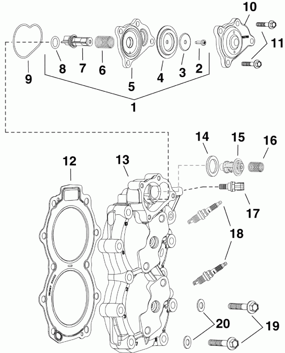   Evinrude E15HTSXABF  - cylinder Head & Thermostat /    & 