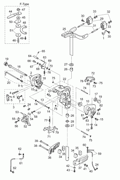 ��������� �������� ����� ������� E15RGL4ABB  - stern & ���������� ��������� (������ Tilt) / stern & Swivel Bracket (manual Tilt)