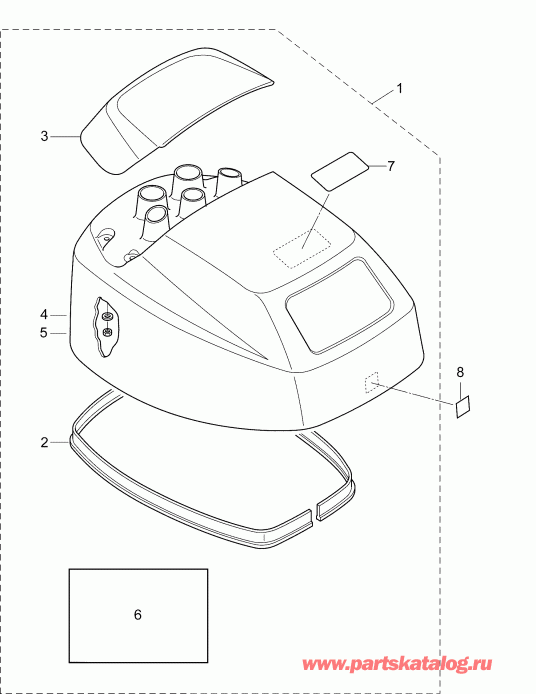 �������� ��������� ����� EVINRUDE E15TEG4ABB  - upper Engine Cover - �������  ������ ��������� (�����)