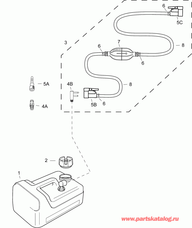��������� ��������� Evinrude E15TEG4ABB  - fuel Tank Assembly / ��������� ��� � �����