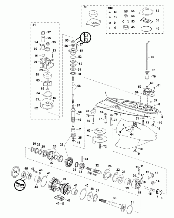   EVINRUDE E175DCXABA  - gearcase, M2-type, Counter Rotation - , M2-type,  