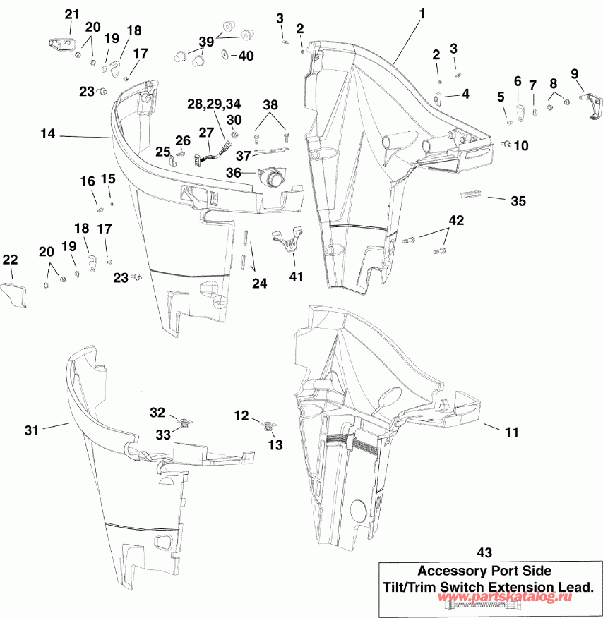 ��������� ��������� Evinrude E225DCXABB  - ������ ������ ��������� / lower Engine Cover
