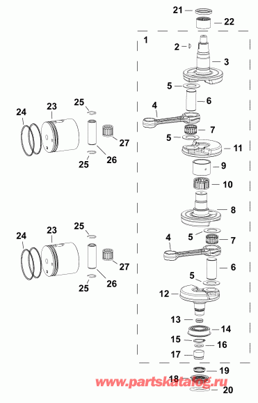  Evinrude E25DTELABA  - crankshaft & Pistons