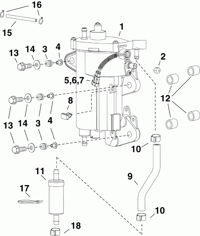    Evinrude E25DTLABA  - fuel Pump & Vapor Separator