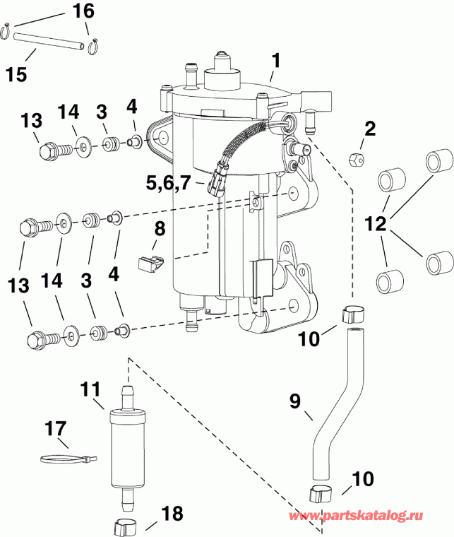  Evinrude E25GTELABB  - fuel Pump & Vapor Separator