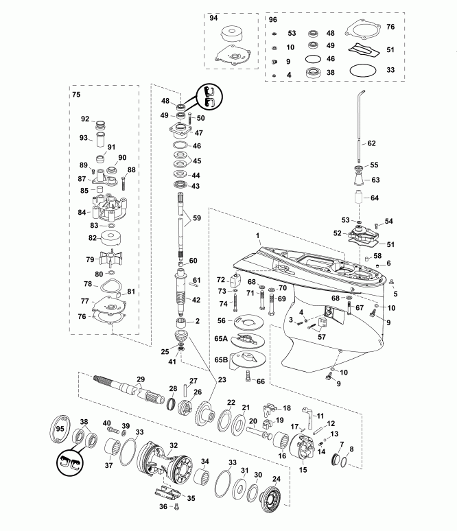  Evinrude E300DPXABA  - gearcase, M2-type - , M2-type