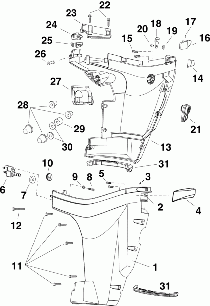 ��������� �������� ����� EVINRUDE E30DELABA  - ������ ������ ��������� - lower Engine Cover