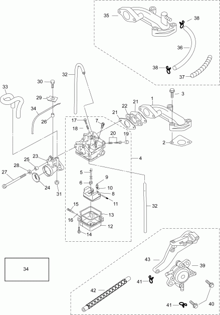 ��������� ����� EVINRUDE E3RG4ABB  - intake Manifold & Carburetor / �������� ��������� & ����������