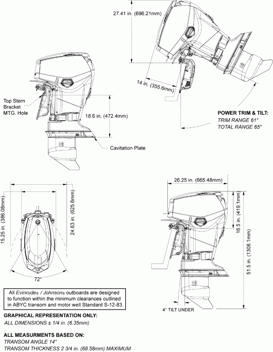 ��������� ��������� Evinrude E40DHSLABA - ITALY ONLY  - ������� ������� (dp, Ds) / profile Drawing (dp, Ds)