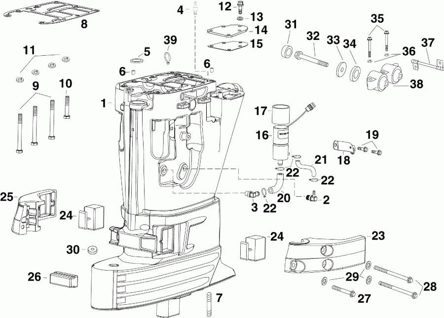 ��������� Evinrude E55MJRLABB  - ���������� ������� / exhaust Housing
