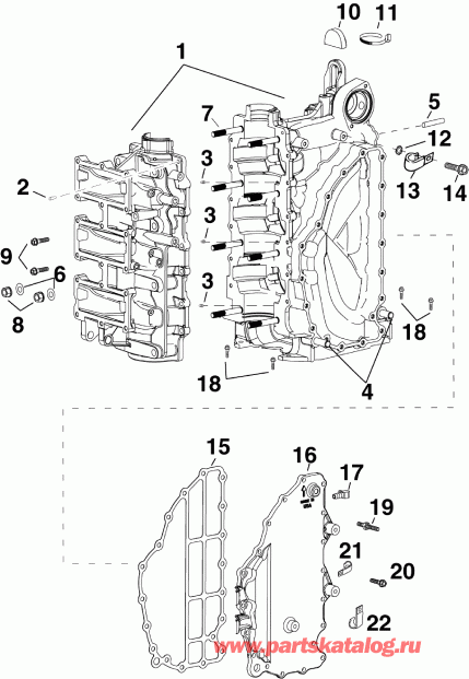 ����� EVINRUDE E90DPXABA  - ������� & ������ ��������� / cylinder & Crankcase