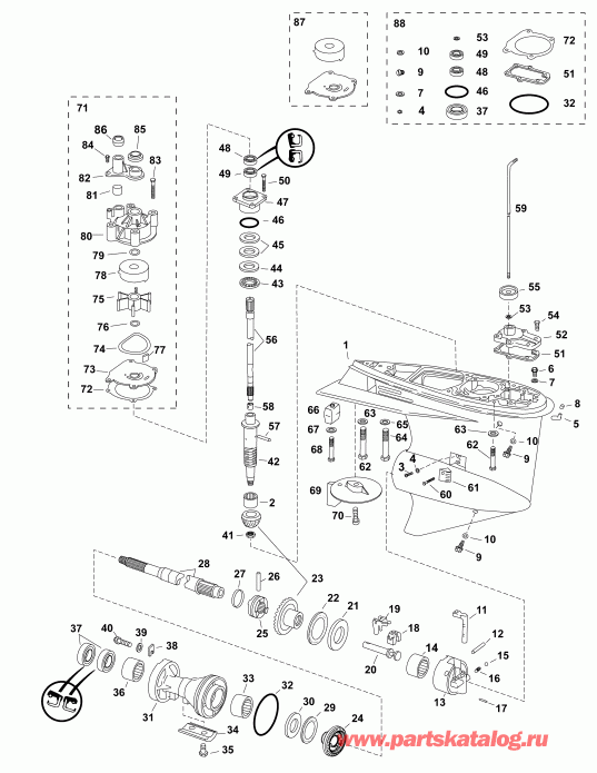 ��������� EVINRUDE E90DSLABA  - gearcase, (0.50 Ratio) S-type / ��������, (0.50 Ratio) S-type