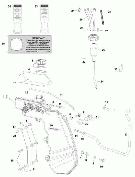 �������� ����� Evinrude E90SNLABB  - �������� ��� & ����� (pontoon Series) / oil Tank & Pump (pontoon Series)