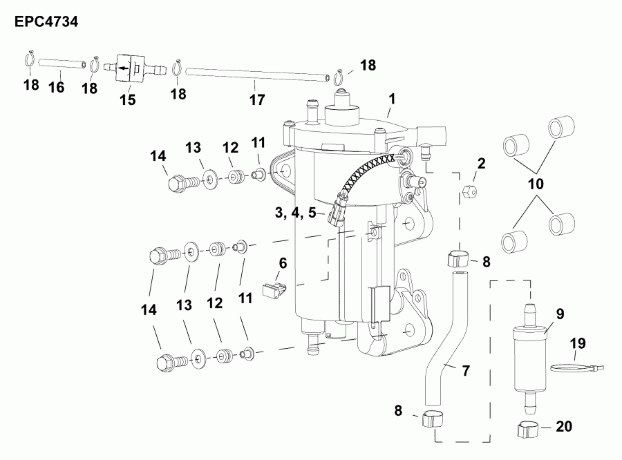 ����� EVINRUDE B30MRLAFB  - ��������� ����� & �������������� - fuel Pump & Vapor Separator