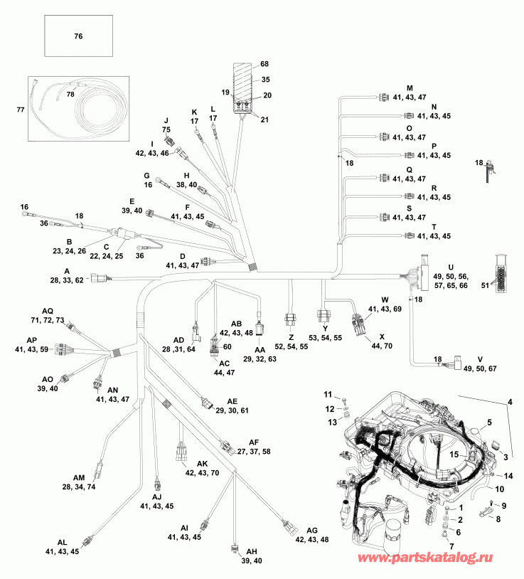 ��������� Evinrude E115DBXAFA  - ��������� - ���� �������� / electrical Harness