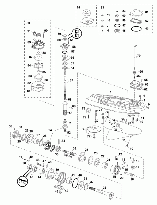 ����� EVINRUDE E115DCXAFH  - ��������, O-type, �������� �������� - gearcase, O-type, Counter Rotation