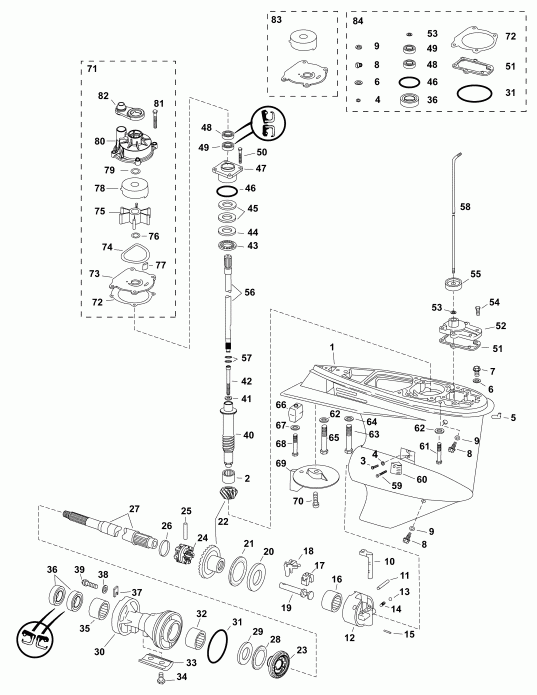 �������� ����� Evinrude E115DGLAFH  - gearcase, (0.42 Ratio) S2-type - ��������, (0.42 Ratio) S2-type