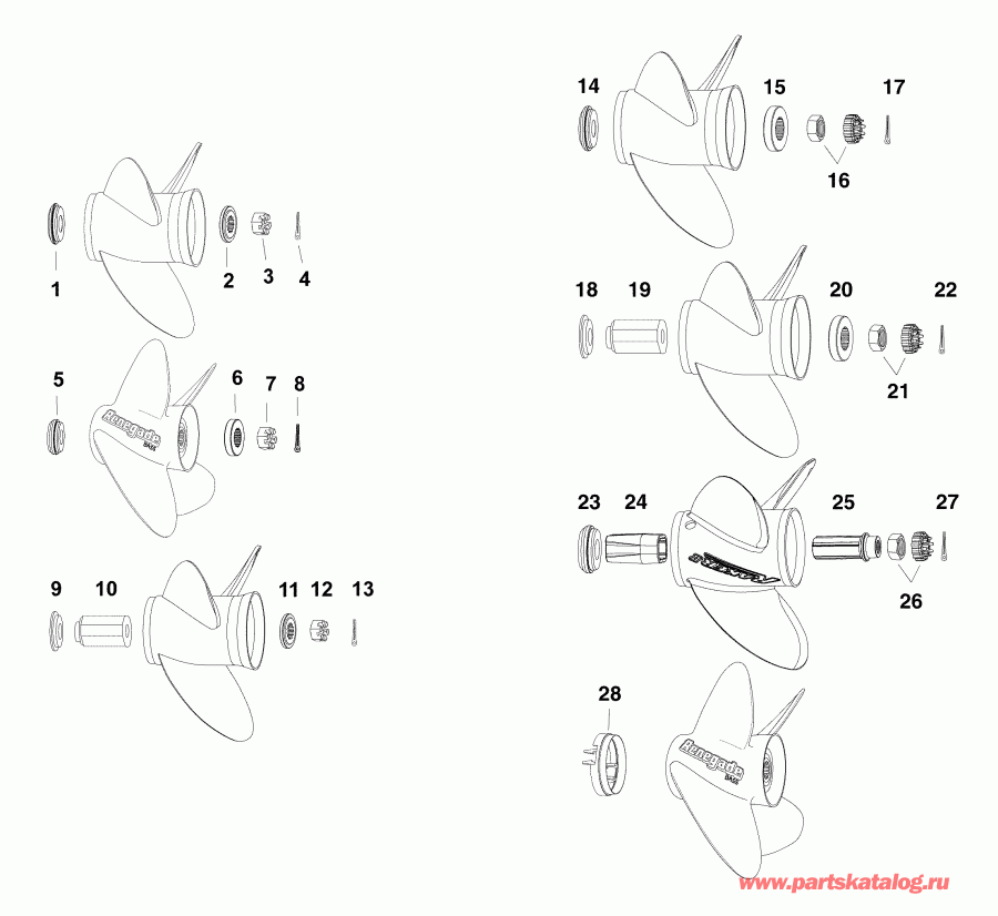 �������� ��������� ����� EVINRUDE E115DHXAFF  - �������� �������� ����� 65 - 130 Hp Models / propeller Hardware 65 - 130 Hp Models