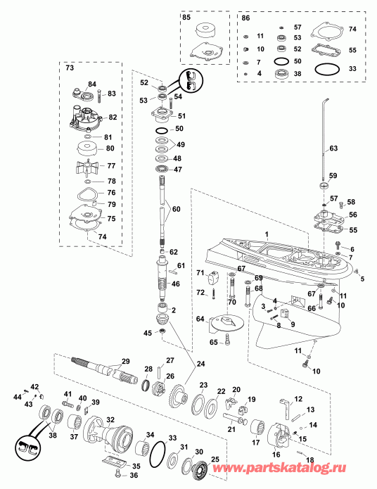 ����� Evinrude E115DPXAFF  - gearcase, O-type