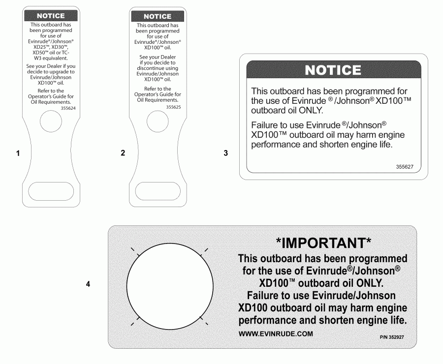 ��������� �������� ����� EVINRUDE E130DPLAFA  - oil Tags & Labels
